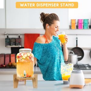 <b>Bamboo</b> Beverage Dispenser Stand Round Base For Glass <b>Container</b> Drink Serving Support Food Safety - Product Image 3