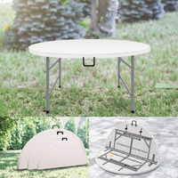 Table pliante portable ronde de 120 cm pour pique-nique en plein air, patio, table pliante en plastique HDPE blanche de 4 pieds pour le camping