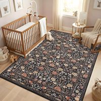 Tapis vintage bohème à fleurs, résistant aux taches, grand, brun foncé, lavable, antidérapant, pour la maison, décoration intérieure
