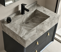 Meuble-lavabo de salle de bain de style farmhouse moderne et luxueux, résistant à l'eau, avec robinet mural et armoires de salle de bain avec miroir