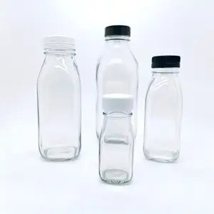 재사용 가능한 100ml 300ml 500ml 1 리터 사각 투명 과일 주스 요구르트 우유 유리 음료 병