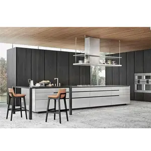Modern özelleştirilmiş katı lekeli mutfak dolabı granit mutfak tezgahı ile