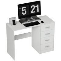 Bureau d'ordinateur durable et écologique avec tiroirs, coiffeuse, poste de travail blanc brillant pour bureau à domicile