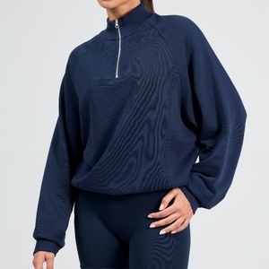 Nueva Llegada, MOQ Bajo, Sudadera de Algodón 100% para Mujer, Cómoda, para Bajar de Peso, con Hombros Caídos y Media Cremallera - Product Image 1