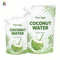 Fabricant de pochettes souples personnalisées avec bec verseur pour boissons liquides (500 ml, 1 L), eau minérale et eau de coco, format portable