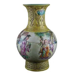 中国清朝古董手工雕刻陶瓷花瓶与钱龙标记