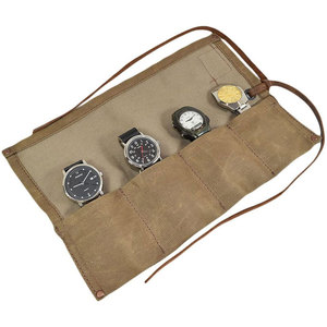 Manufacturer Customized Waterproof Wax Canvas Watch Rolls Buggy Bag 4 Watches Storage Bag Foldable Watch Storage Bag