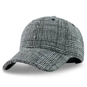 Outdoor Fashion british style custom logo embroidery check pattern plaid baseball hat warmed woolen cotton baseball cap