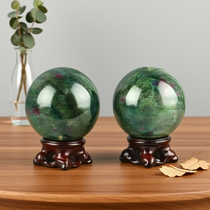 Hand Carved Natural <b>Crystal</b> Sphere Hand Polished Ruby Zoisite Sphere <b>Ball</b> for Home Decoration - Product Image 1