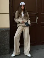 Ensemble Blubelle Décontracté Femme Cardigan Zippé en Maille et Pantalon Large Automne Hiver, Coupe Ample Douce, Taille Élastique, avec Capuche