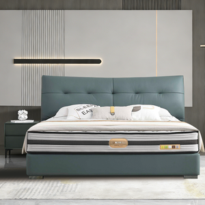 Cama Minimalista Duradera con Estructura Metálica <span class=keywords><strong>Tapizada</strong></span> en Cuero Genuino de Alta Calidad, Ahorra Espacio, con Detalles en Roble para Dormitorio o Apartamento - Product Image 1