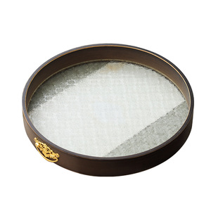 Plateau en bambou Weisai avec base en verre trempé, plateau rond pour servir le thé, le café, les aliments, pour la maison, l'hôtel, 020 - Product Image 5
