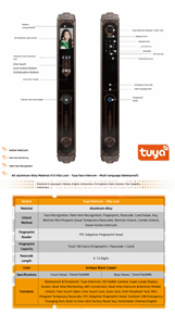 Cerradura de Intercomunicación Villa Tuya con Reconocimiento Facial y Control por Aplicación para Puertas de Aluminio/Latón - Product Image 3