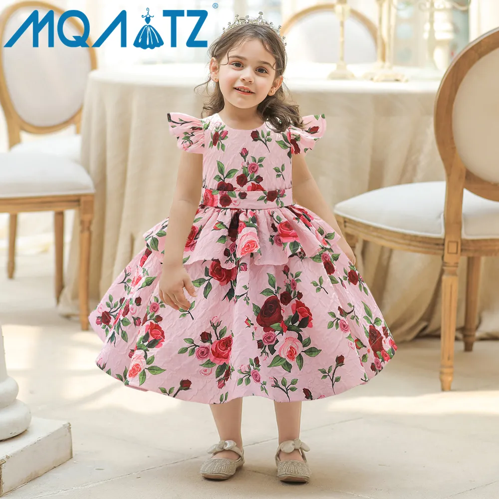 Mqatz ชุดเดรสลายดอกไม้สำหรับเด็กผู้หญิง1-2ปีชุดเดรส AL109XZ ลายดอกสำหรับเด็กเล็กเด็กผู้หญิงตัวเล็กสีชมพู