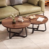 Table basse ronde à double plateau en bois avec structure métallique robuste, meubles de salon, table d'appoint durable et stable