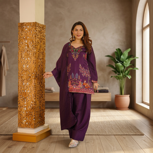 Conjunto de Traje Salwar Farshi para Mujer TENNECY, Rayón, Bordado Intenso, Lentejuelas, Reversible, Secado Rápido, Elástico, Sin Arrugas - Product Image 1