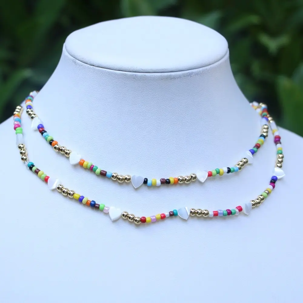 Trendy Colorful Beaded Chain Freshwater Pearls With Golden Copper Beads Personality Strand Mix Shape Necklace Jewelry