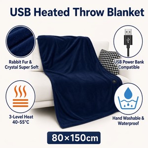 <span class=keywords><strong>Couverture</strong></span> électrique portable en flanelle polaire 80x150cm, 3 niveaux de chaleur, pour bureau, voiture et extérieur, certifiée CE/FCC/ETL - Product Image 1