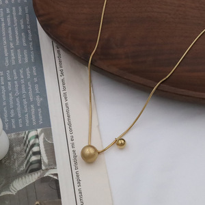 Gold Ball Stainless Steel Necklace For Women Clavicle Chain Daily Wear Geometric Design Frosted Round Pendant - Product Image 2