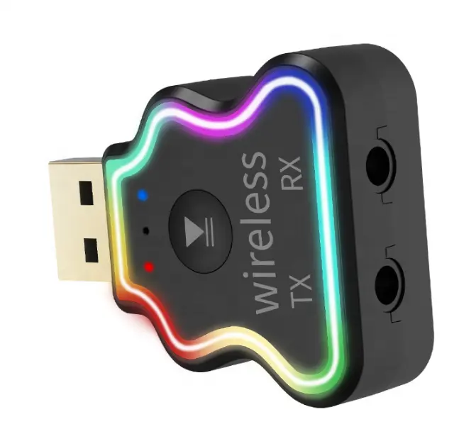 Wireless 5.0 BT Receiver Adapter For Computer Phone Colorful Lights BT Transmitter Dongle For Speaker Headset Car