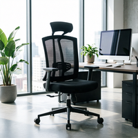 Meilleures ventes 360 ° Chaise de bureau pivotante à dossier haut en maille avec appui-tête en PU et vérin à gaz