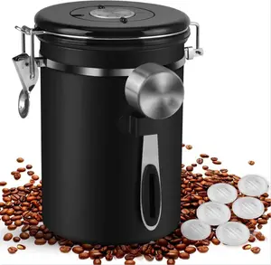 1.2L /1.5L/1.8L大型咖啡罐不锈钢储物容器，带勺气密咖啡罐