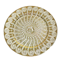 Vaisselle jetable écologique en PP en gros, 13 assiettes de présentation réutilisables en plastique doré rétro avec motif floral en spirale pour mariages