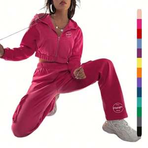 Diseño personalizado de alta densidad Crop Top Sudadera con capucha Short Jogger Set Trajes Ropa de mujer Señoras en blanco recortado Sudadera con capucha Set para mujer - Product Image 1