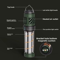 Lampe LED de camping en plein air rechargeable, portable, multifonctionnelle, anti-moustiques, étanche IPX5, support triangulaire magnétique
