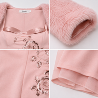 Anjie OEM ODM Robe moulante midi rose à sequins pour femme avec boléro en fausse fourrure, ensemble 2 pièces, marque privée personnalisée, vente en gros