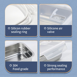Rectangular Leakproof <b>Lunch</b> Bento Box Stackable Food Container 304 Stainless Steel <b>Lunch</b> Box Plastic Lid - Product Image 3