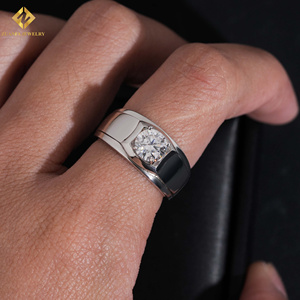 Classic Style Fashion GRA S925 1ct Main Stone Moissanite Rhodium Pave Setting Luxury Unisex Hip Hop Wedding Jewelry <b>Man</b> <b>Ring</b> - Product Image 2