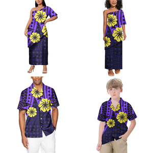 Verano Casual Tribal estampado <span class=keywords><strong>Aloha</strong></span> Hawaii camisas para niños polinesio Floral familia traje logotipo personalizado Samoa niñas Puletasi <span class=keywords><strong>vestidos</strong></span> - Product Image 2
