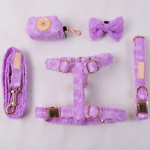 OEM özel çiçek mor H köpek koşum Set hiçbir çekme ayarlanabilir Polyester sevimli moda lüks kurşun demeti küçük köpekler için - Product Image 1