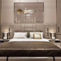 Ensembles de chambre à coucher en cuir véritable, italien moderne, avec grand couvre-chef de luxe, lit king size, villa, hôtel, maison