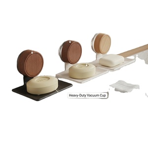 Support mural porte-savon en bois avec plateau auto-drainant à ventouse, design minimaliste pour salle de bain - Product Image 1