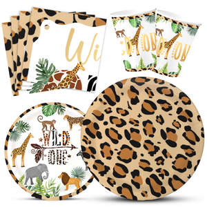 <span class=keywords><strong>Vaisselle</strong></span> thème sauvage assiettes en papier jetables 1er anniversaire fête fournitures ensemble serviettes Jungle forêt Animal bébé douche - Product Image 1