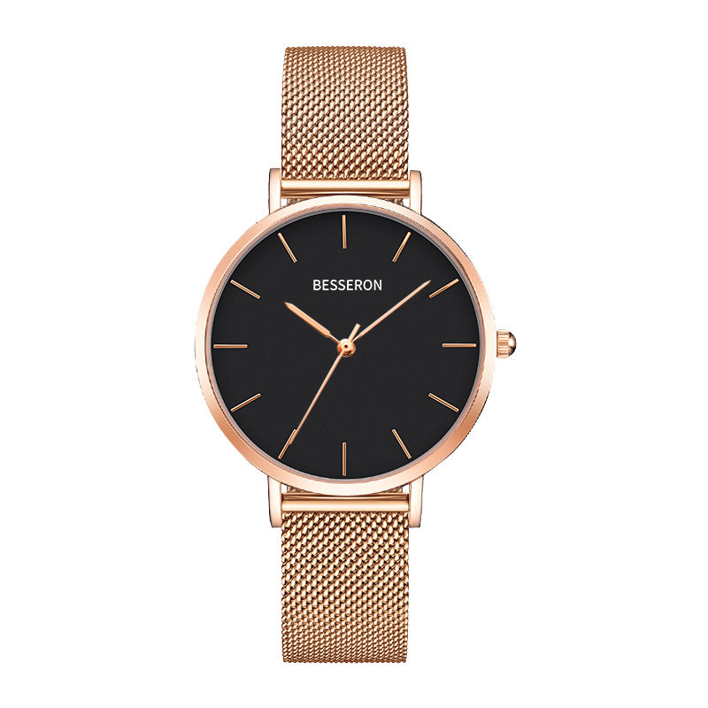 Rose gold case with black dial