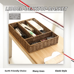 Cesta de Almacenamiento de Ratán Moderna con Tapa, Rectangular/Circular, para Organización Ecológica del Hogar, Escritorio, Refrigerios, Juguetes, Artículos Diversos, Llaves - Product Image 2