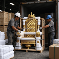 Fauteuil Trône Doré Prix Usine, Chaise de Salon en Cuir Capitonnée Diamant, Mobilier de Luxe à Dossier Haut pour Maison de Style Palais
