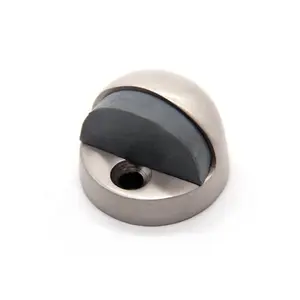 Spring Loaded Punch Hardware Brushed Nickel Brass Door Stop Stopper With Rubber For Wooden Door