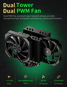 Refroidisseur CPU à double tour avec 6 caloducs, ventilateur CPU PWM 120 mm silencieux, compatible LGA1851 1700 AM5 AM4 Intel <span class=keywords><strong>AMD</strong></span> - Product Image 6