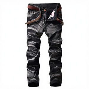 Jeans décontractés pour hommes, grande taille, coupe droite, en denim tissé, imprimé, respirant, style rétro, mode printemps-été, vente en gros - Product Image 3