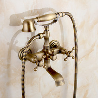 Robinet de bain rétro avec douchette, robinet de baignoire en laiton antique, mural pour salle de bain, robinet de bain nostalgique