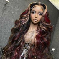 Schwarz Rot Blond Highlights 13x4 Transparente Spitze Front Perücken, Pre Zupfen Echthaar Körper Welle Brasilia nische Ombre Spitze Frontal Perücke