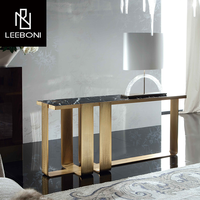 Table console de luxe minimaliste personnalisée de pieds en acier inoxydable avec dessus en marbre pour le salon