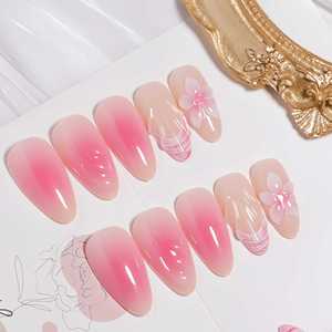 <span class=keywords><strong>Uñas</strong></span> Postizas 3D <span class=keywords><strong>Color</strong></span> <span class=keywords><strong>Rosa</strong></span>, Forma Almendrada, Punta Francesa Mediana, con Flores en Relieve, <span class=keywords><strong>Color</strong></span> Rubor, Reutilizables, con Adhesivos - Product Image 2