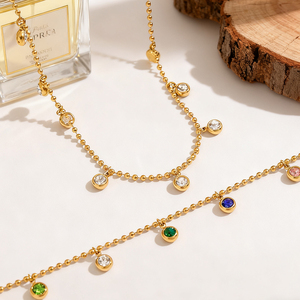 Collar de Acero Inoxidable Chapado en Oro de 18K para Mujer, con Turquesa y Múltiples Capas, Diseño Elegante con Circonitas - Product Image 2
