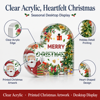 Plaque de Noël personnalisée en acrylique transparent épais en forme de cœur, décor de table mignon avec Père Noël, bloc de Noël en acrylique en forme de cœur