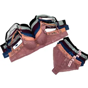 2 Dollar Model LMH001 Con 36-42 Venta al por mayor Conjunto de lencería de 2 piezas de encaje Conjunto de bragas y sujetador de realce de alambre floral para mujer